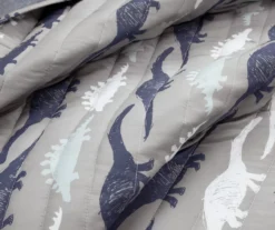 Navy & Gray Dinosaur Reversible Full 3-Piece Quilt Set -Home Decor Store 810596000 2