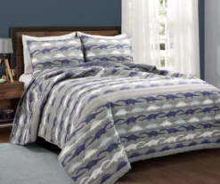 Navy & Gray Dinosaur Reversible Full 3-Piece Quilt Set