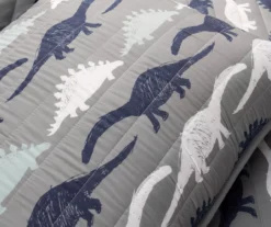 Navy & Gray Dinosaur Reversible Full 3-Piece Quilt Set -Home Decor Store 810596000 3