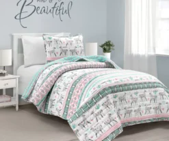 Pink & Aqua Boho Llama Reversible Twin 2-Piece Quilt Set