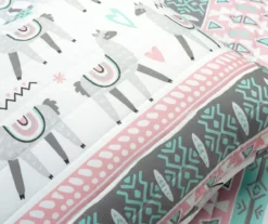 Pink & Aqua Boho Llama Reversible Twin 2-Piece Quilt Set 12 Pink & Aqua Boho Llama Reversible Twin 2-Piece Quilt Set -Home Decor Store 810596018 4