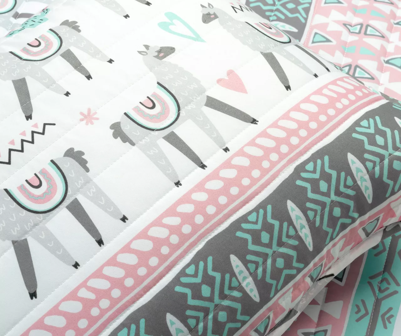 Pink & Aqua Boho Llama Reversible Twin 2-Piece Quilt Set 5 Pink & Aqua Boho Llama Reversible Twin 2-Piece Quilt Set - Image 5