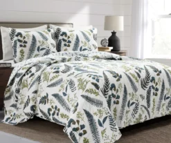 Lush Decor Devonia White & Green Botanical Reversible Cotton Quilt Set