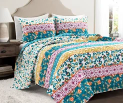 Lush Decor Emily Turquoise & Orange Boho Stripe Reversible Quilt Set