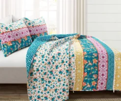 Lush Decor Emily Turquoise & Orange Boho Stripe Reversible Quilt Set -Home Decor Store 810596072 1