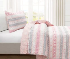 Lush Decor Sara Lily Pink & Gray Pattern Stripe Reversible Quilt Set -Home Decor Store 810596075 1