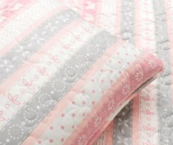 Lush Decor Sara Lily Pink & Gray Pattern Stripe Reversible Quilt Set -Home Decor Store 810596076 4