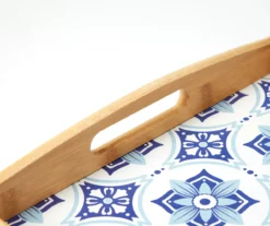 White & Blue Geometric Bamboo Serving Tray, (20" X 12") 5 White & Blue Geometric Bamboo Serving Tray, (20" X 12") -Home Decor Store 810597035 A8 2