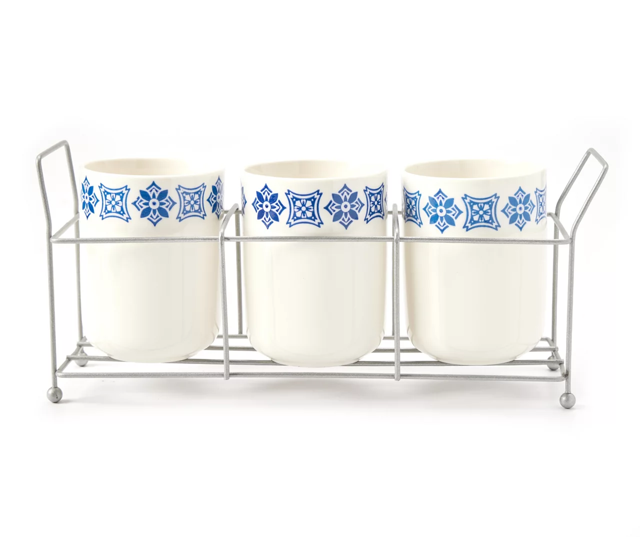 White & Blue Geometric Flatware Caddy Set 1 White & Blue Geometric Flatware Caddy Set
