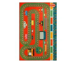 Red & Green Race Track Play Area Rug, (5' X 8')