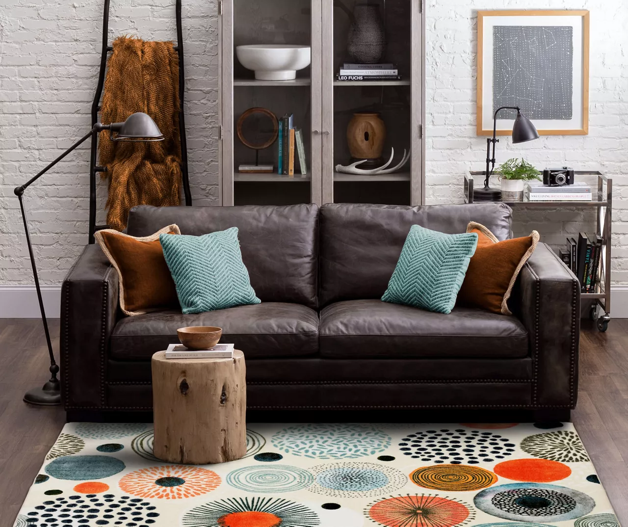 White, Orange & Blue Patterned Circles Area Rug, (5' X 8') 3 White, Orange & Blue Patterned Circles Area Rug, (5' X 8') - Image 3