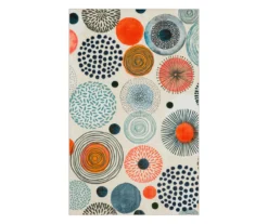 White, Orange & Blue Patterned Circles Area Rug, (8' X 10')