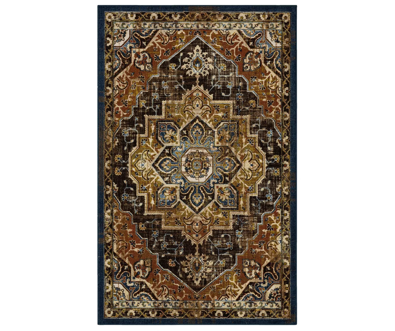 Eason Brown & Navy Ornamental Area Rug, (5' X 8') 1 Eason Brown & Navy Ornamental Area Rug, (5' X 8')