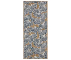 Treasured Garden Navy & Brown Botanical Outdoor Area Rug, (2.5' X 6')