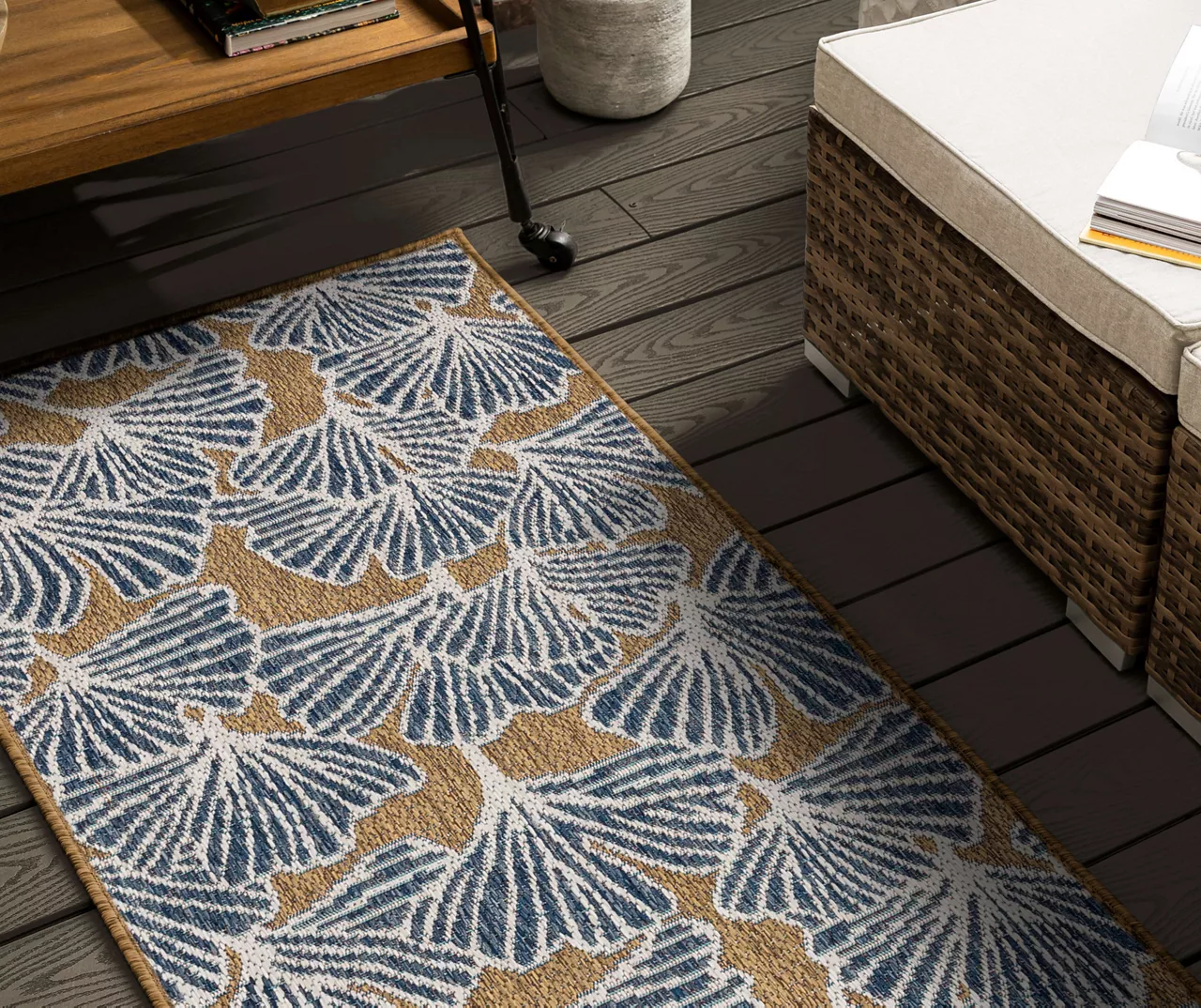 Treasured Garden Navy & Brown Botanical Outdoor Area Rug, (2.5' X 6') 7 Treasured Garden Navy & Brown Botanical Outdoor Area Rug, (2.5' X 6') - Image 7