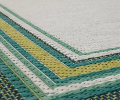 Panama Teal & White Geo-Bordered Outdoor Area Rug, (4' X 5.5') -Home Decor Store 810600363 A8 3