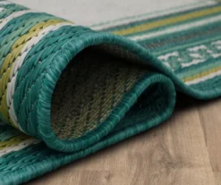 Panama Teal & White Geo-Bordered Outdoor Area Rug, (4' X 5.5') -Home Decor Store 810600363 A8 5
