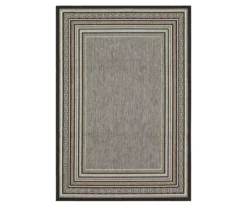 Panama Dark Gray & Black Geo-Bordered Outdoor Area Rug, (4' X 5.5')