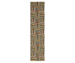 Hermes Beige & Multi-Color Weave Print Area Rug, (2' X 8')