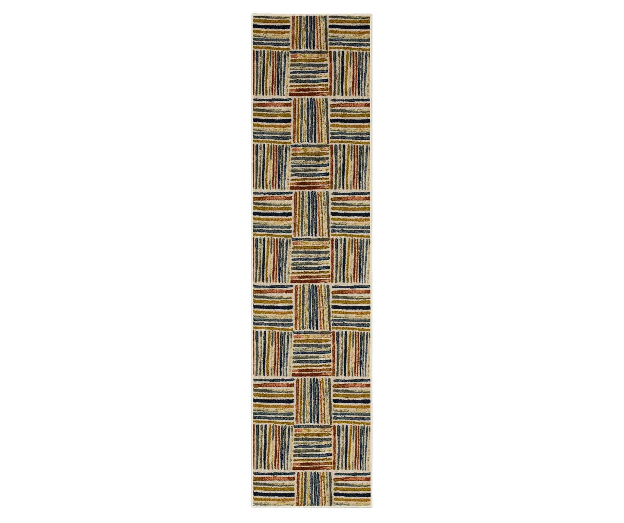 Hermes Beige & Multi-Color Weave Print Area Rug, (2' X 8') 1 Hermes Beige & Multi-Color Weave Print Area Rug, (2' X 8')