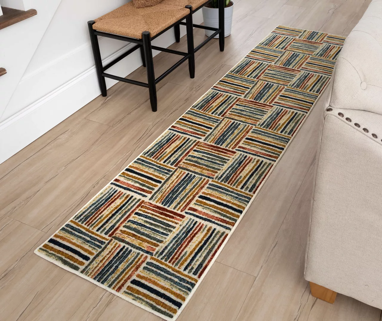 Hermes Beige & Multi-Color Weave Print Area Rug, (2' X 8') 5 Hermes Beige & Multi-Color Weave Print Area Rug, (2' X 8') - Image 5