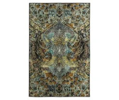 Lova Gold & Blue Floral Paisley Area Rug, (5' X 8')