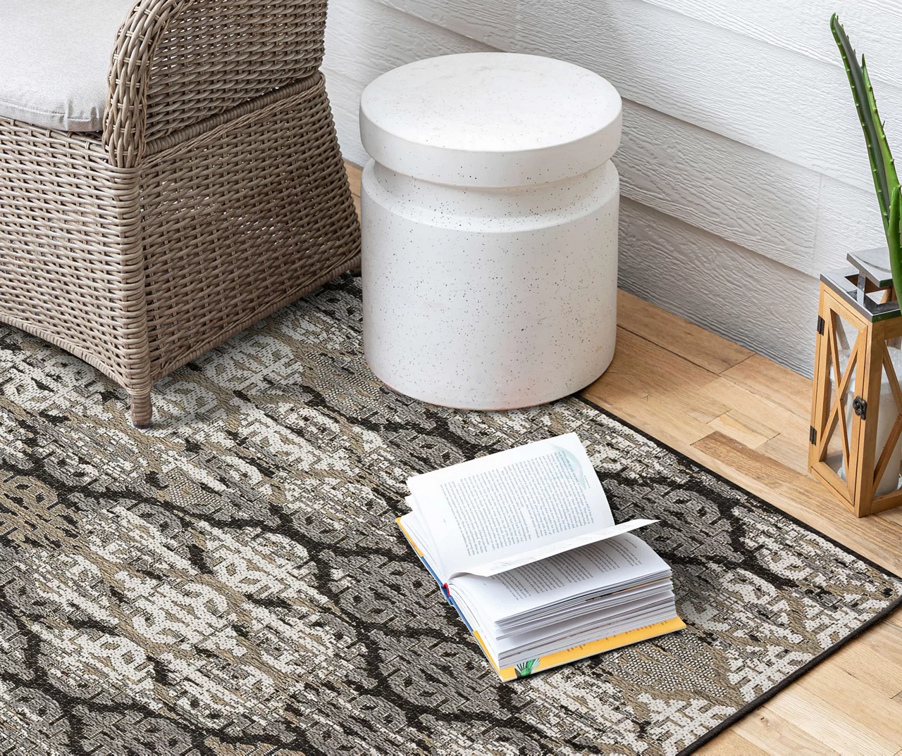 Paradise Grove Dark Gray & Tan Arabesque Outdoor Area Rug, (5' 3" X 7.5') 8 Paradise Grove Dark Gray & Tan Arabesque Outdoor Area Rug, (5' 3" X 7.5') - Image 8