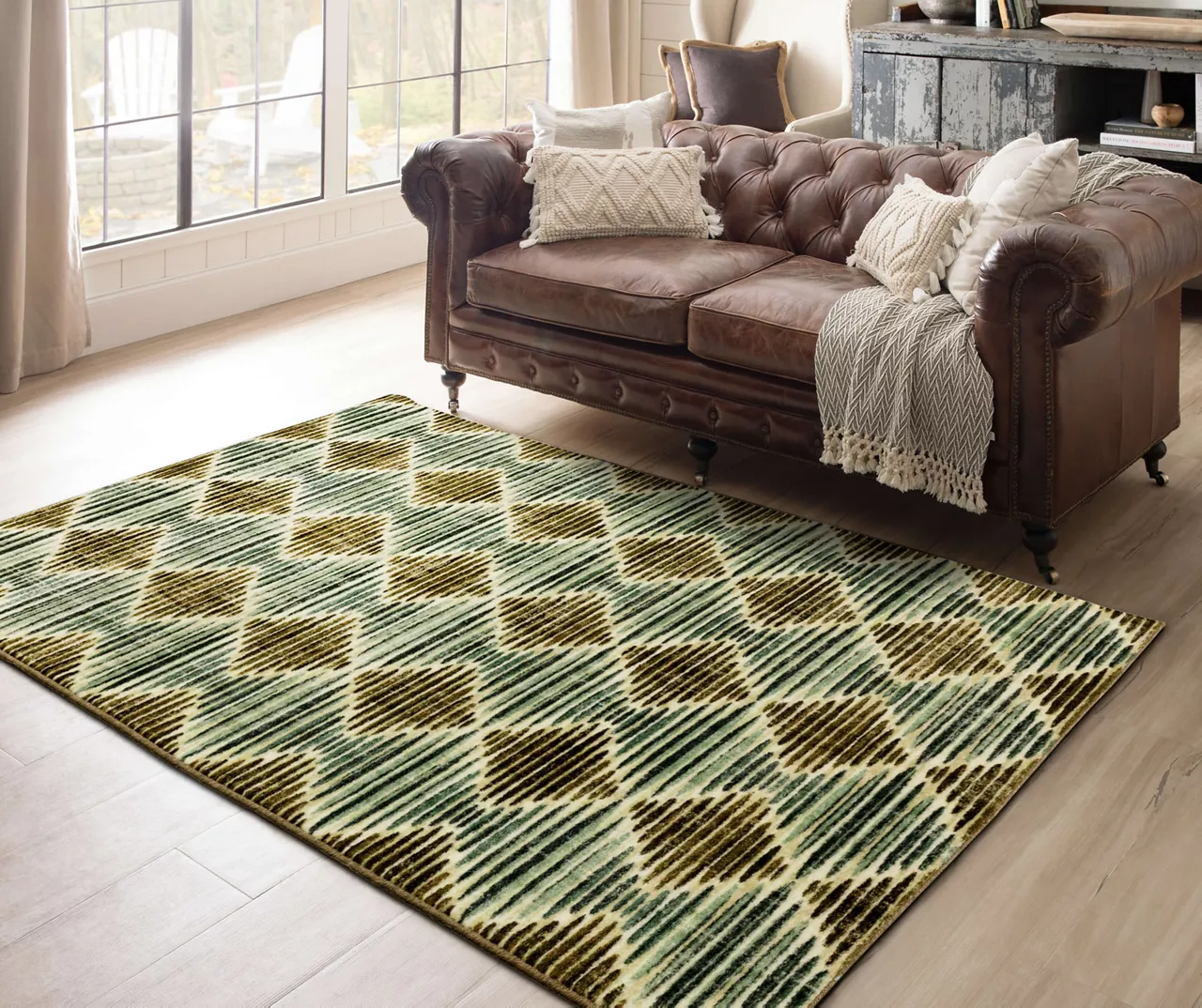Nojus Brown & Gray Stripe Geometric Area Rug, (5' X 8') 4 Nojus Brown & Gray Stripe Geometric Area Rug, (5' X 8') - Image 4