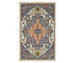 Tethys Blue & Peach Ornamental Area Rug, (5' X 8')