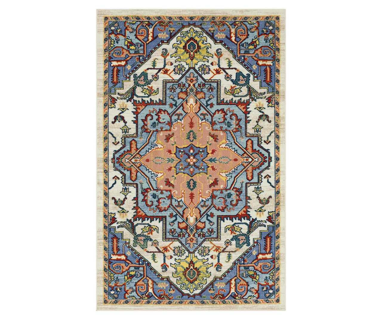 Tethys Blue & Peach Ornamental Area Rug, (5' X 8') 1 Tethys Blue & Peach Ornamental Area Rug, (5' X 8')