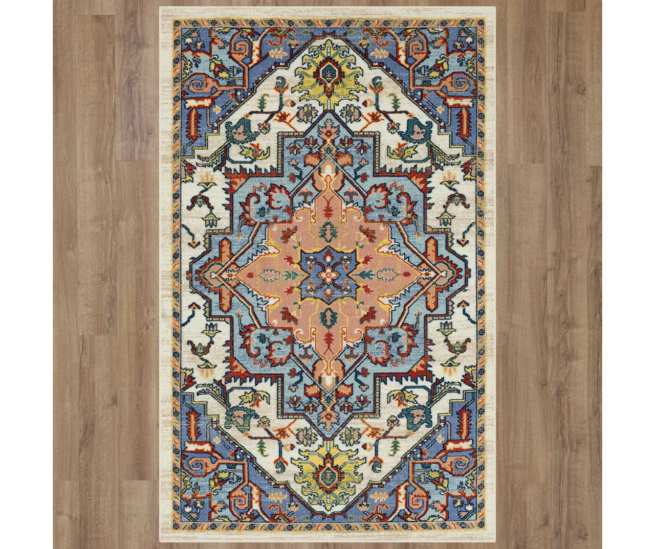 Tethys Blue & Peach Ornamental Area Rug, (5' X 8') 4 Tethys Blue & Peach Ornamental Area Rug, (5' X 8') - Image 4
