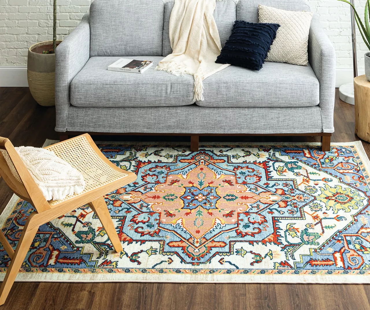 Tethys Blue & Peach Ornamental Area Rug, (5' X 8') 5 Tethys Blue & Peach Ornamental Area Rug, (5' X 8') - Image 5