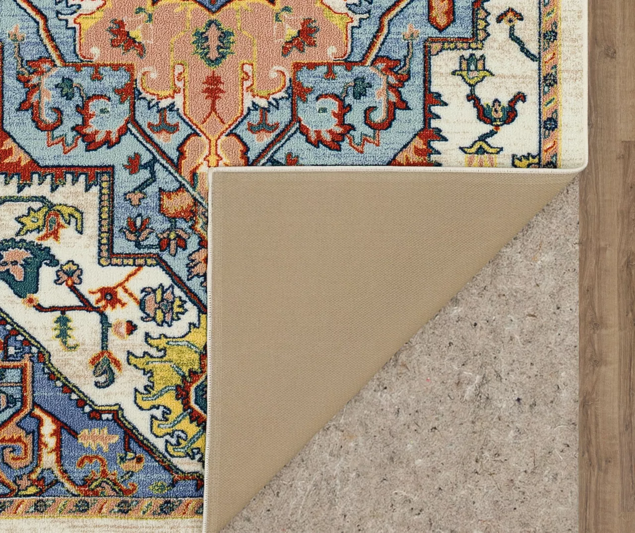 Tethys Blue & Peach Ornamental Area Rug, (5' X 8') 3 Tethys Blue & Peach Ornamental Area Rug, (5' X 8') - Image 3