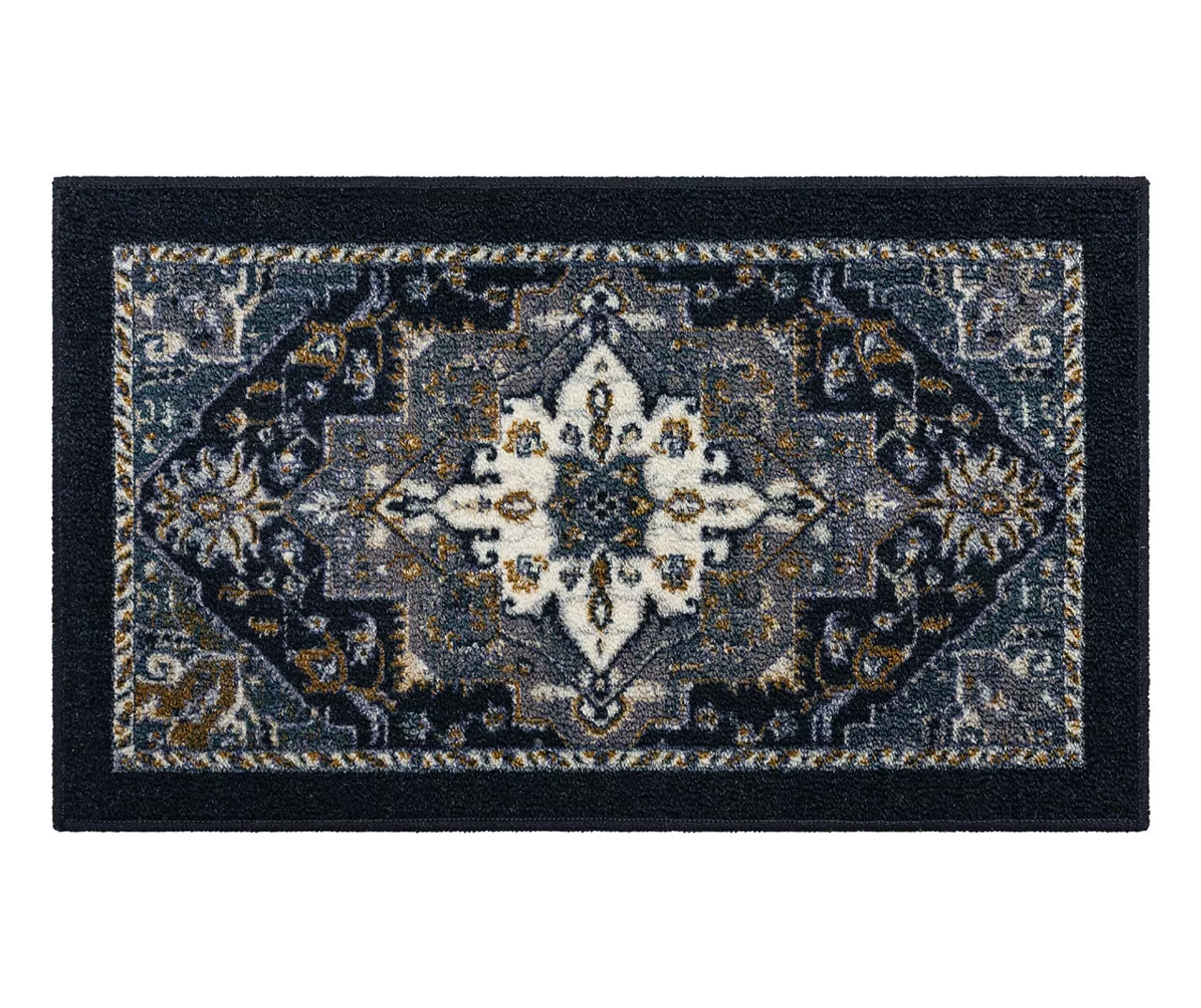 Tethys Navy & Charcoal Ornamental Accent Rug, (20" X 34") 1 Tethys Navy & Charcoal Ornamental Accent Rug, (20" X 34")