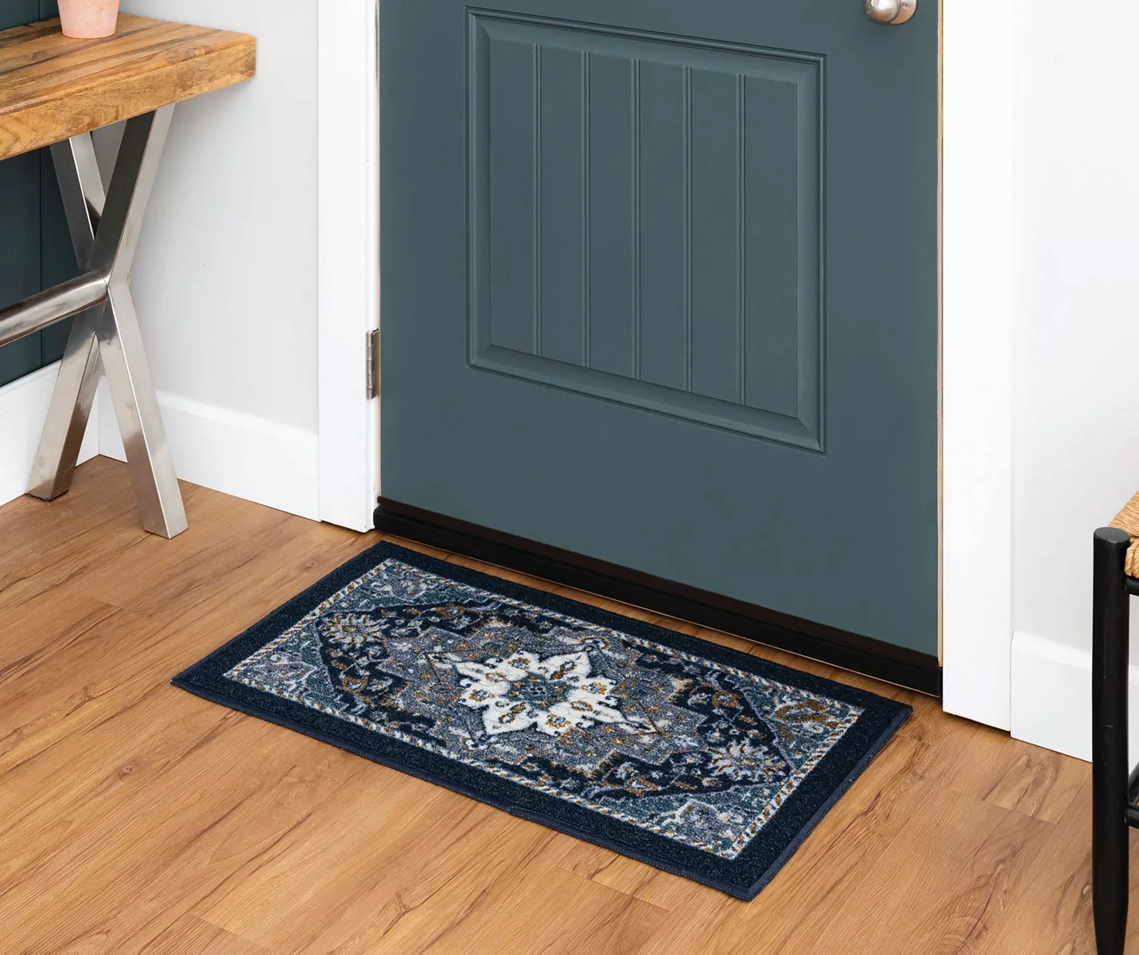 Tethys Navy & Charcoal Ornamental Accent Rug, (20" X 34") 5 Tethys Navy & Charcoal Ornamental Accent Rug, (20" X 34") - Image 5