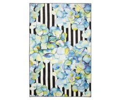 Blue & Black Floral & Stripe Mix Area Rug, (5' X 8')