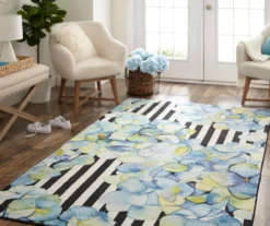 Blue & Black Floral & Stripe Mix Area Rug, (5' X 8') -Home Decor Store 810601164 A0 3