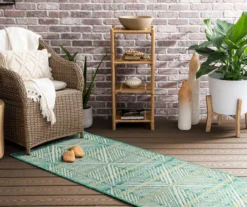 Poolside Diamond Teal & Green Outdoor Area Rug, (2.5' X 6') -Home Decor Store 810601175 A0 3