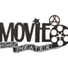 "Home Theater" Black & White Die-Cut Metal Wall Plaque