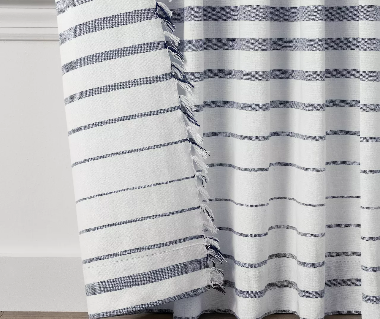 Amari White & Navy Stripe Light-Filtering Rod Pocket Curtain Panel, (95") 4 Amari White & Navy Stripe Light-Filtering Rod Pocket Curtain Panel, (95") - Image 4
