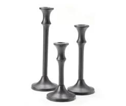 Black 3-Piece Cast Metal Taper Candle Holder Set