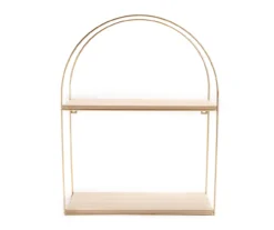 Gold Arch Metal & Wood 2-Tier Wall Shelf