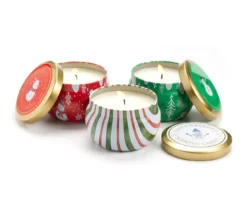 Fresh Balsam, Santa's Cookies & Cinnamon Cheer Snowman Tin Candle Gift Set, 3-Pack -Home Decor Store 810613788 A0 2