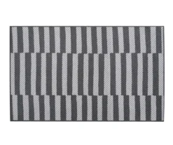 My Magic Carpet Tratti Black & Cream Offset Stripe Washable Area Rug, (5' X 7')