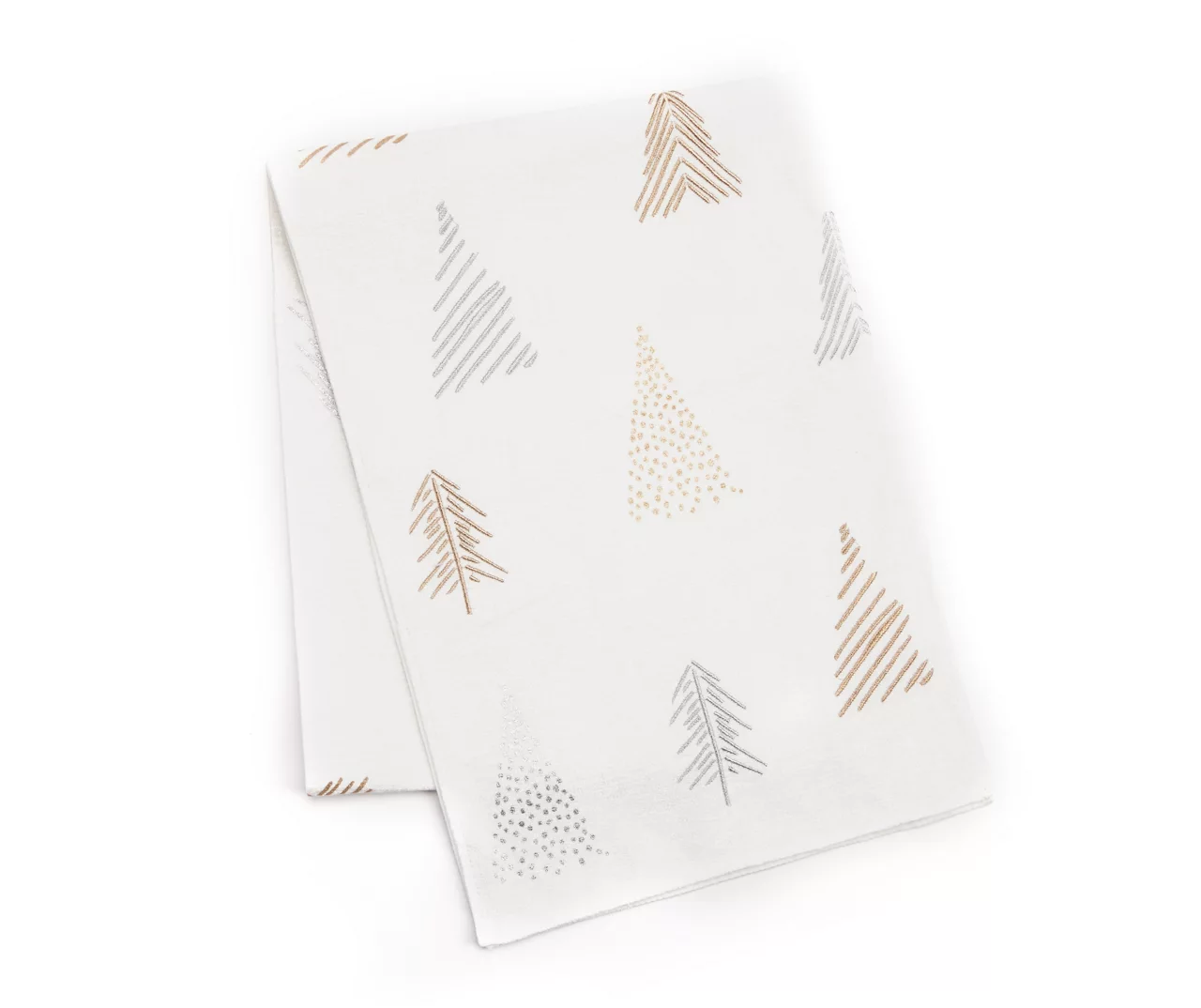 Frosted Forest Ivory, Silver & Gold Trees Table Runner 1 Frosted Forest Ivory, Silver & Gold Trees Table Runner