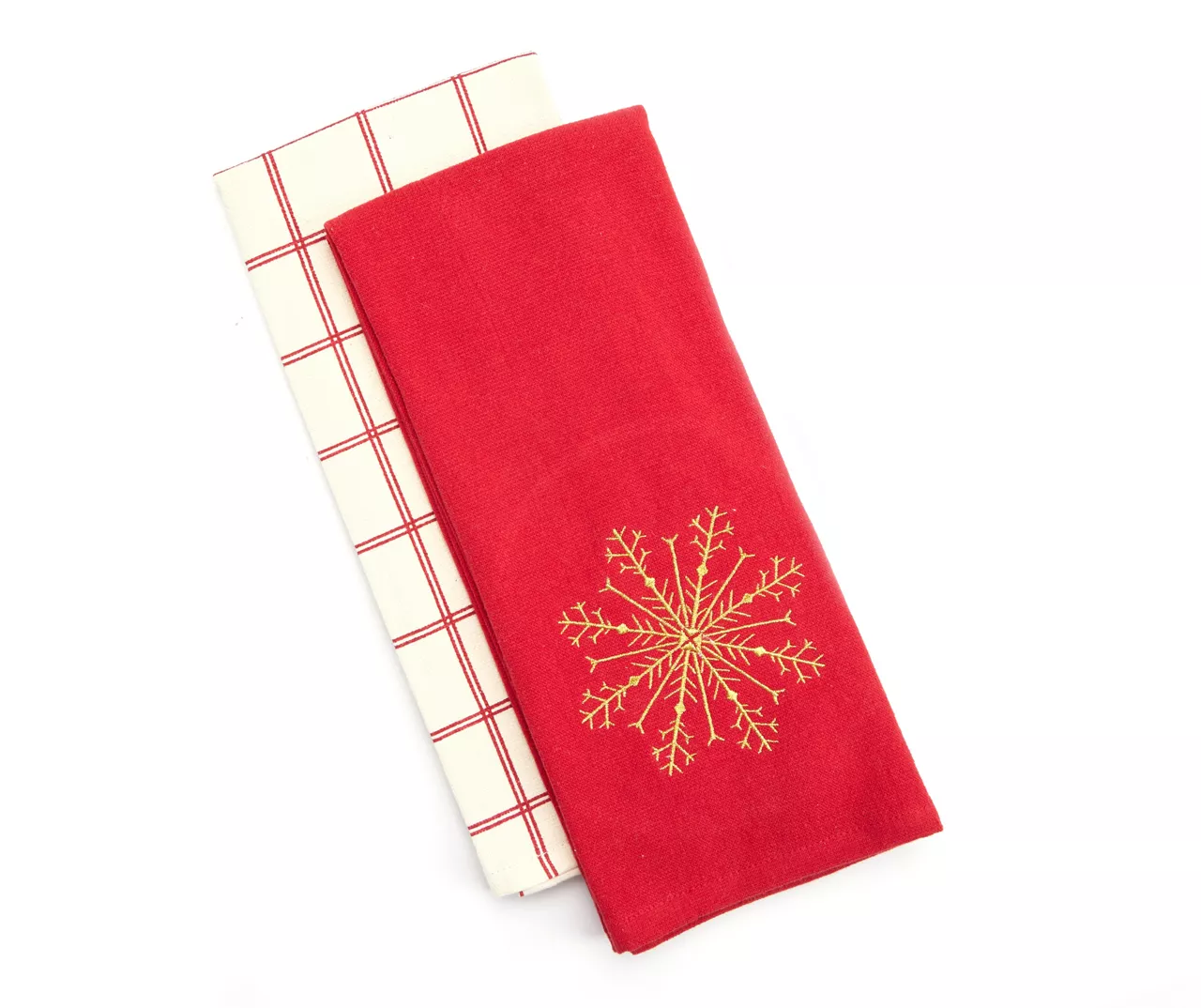 Festive Gathering Red & Gold Snowflake 2-Piece Kitchen Towel Set 1 Festive Gathering Red & Gold Snowflake 2-Piece Kitchen Towel Set