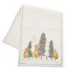 Festive Gathering White & Green Embroidered Trees Table Runner