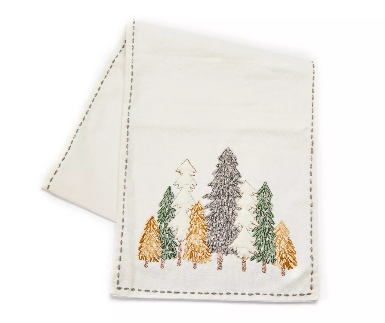 Festive Gathering White & Green Embroidered Trees Table Runner 1 Festive Gathering White & Green Embroidered Trees Table Runner