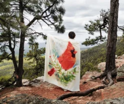 White & Red Cardinal Raschel Throw, (50" X 60") -Home Decor Store 810616266 B0 4