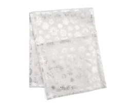 Frosted Forest Gray & Silver Snowflake Table Runner